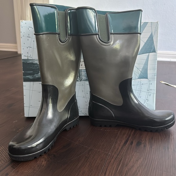 SPERRY WOMENS GET WET RAIN BOOTS GRAY HUNTER GREEN BLACK TALL SIZE 8 - Picture 8 of 8
